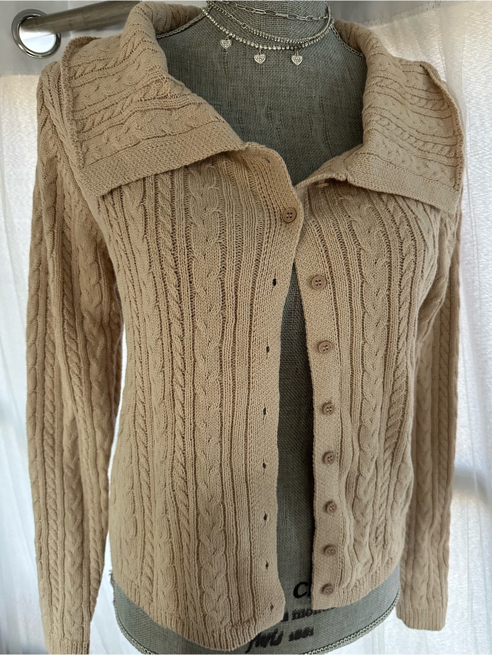 Classic Cable-Knit Button Cardigan in Beige